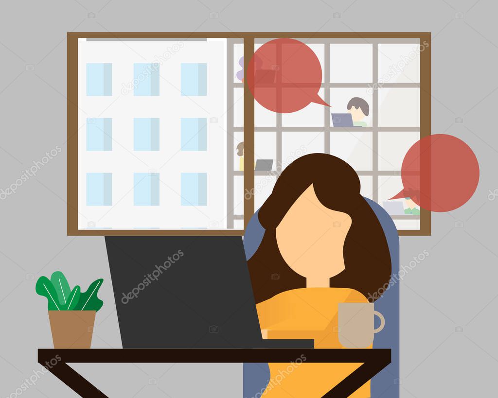hybrid workplace with employees working from home and working from office can work together vector