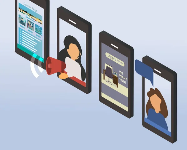 Virtuelle Jobmesse Oder Virtuelle Karrieremesse Vom Smartphone Bis Zur Online — Stockvektor