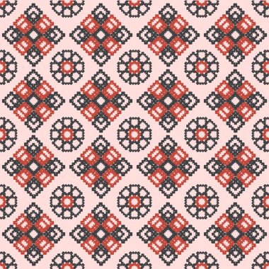 Kumaş için antika geometrik kırmızı çiçek pürüzsüz arkaplan