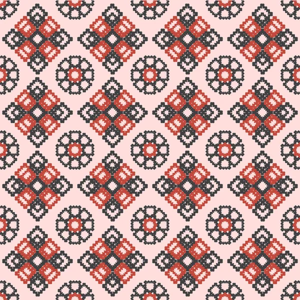 Антикварный Геометрический Красный Цветок Бесшовный Фон Ткани — стоковый вектор