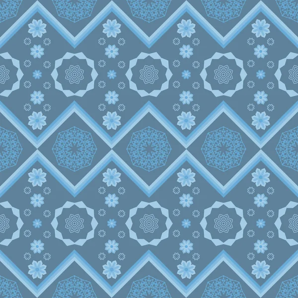 Етнічні Види Геометрична Блакитна Квітка Безшовна Синьому Фоні Тканини — стоковий вектор