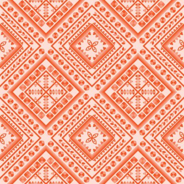 Etnik geometrik portakal çiçeği kumaş için turuncu arka planda pürüzsüz