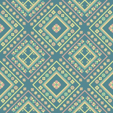 Etnik geometrik sarı kumaş için yeşil arka planda pürüzsüz