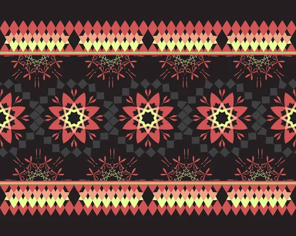 Ethnien Muster Mit Geometrischen Nahtlosen Blume Schwarzem Hintergrund Für Stoff — Stockvektor