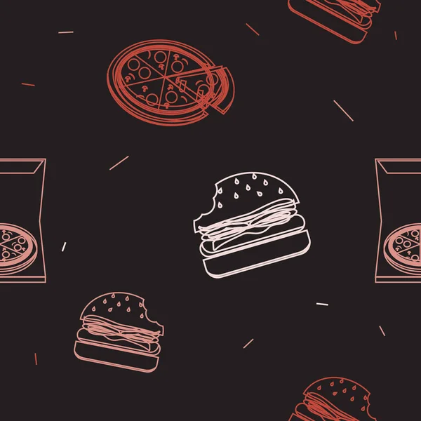 Ligne Griffonner Fast Food Tels Que Hamburger Fond Pizza Pour — Image vectorielle