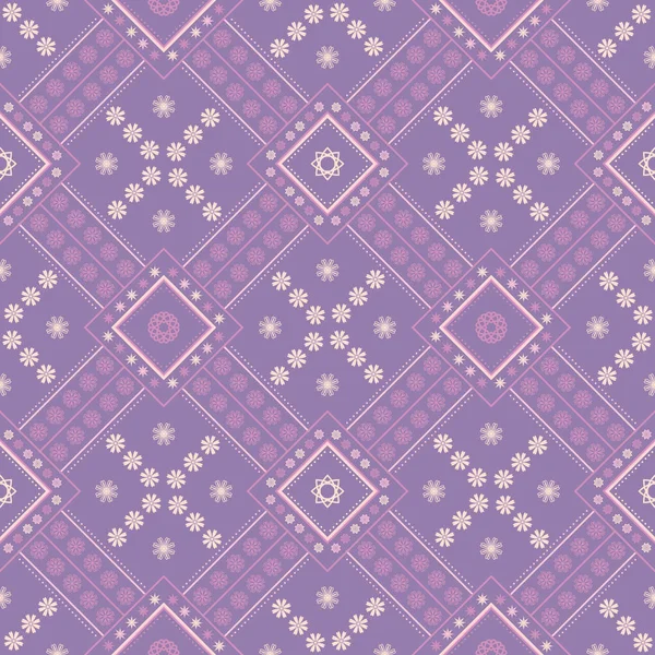 Этнические Узоры Геометрическим Бесшовным Цветком Фиолетовом Фоне Ткани — стоковый вектор
