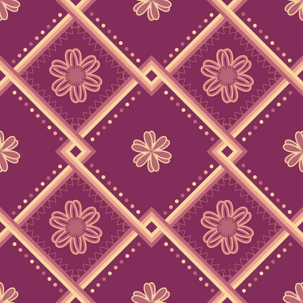 Ethnische Muster Mit Geometrischen Nahtlosen Blume Lila Hintergrund Für Stoff — Stockvektor