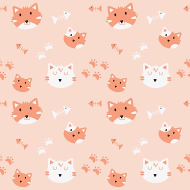 Şirin kedi, kumaşsız desen için turuncu arka plandır