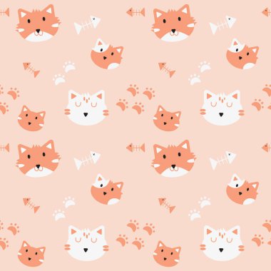 cute cat is orange background for fabric seamless pattern clipart
