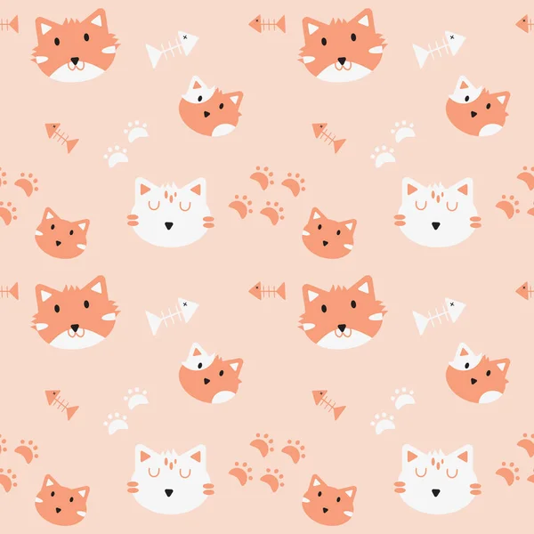 Cute Cat Orange Background Fabric Seamless Pattern — Stock Vector