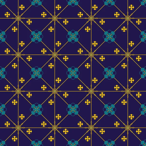 Этнический Узор Геометрическим Бесшовным Цветком Синем Фоне Ткани — стоковый вектор