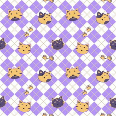 Şirin kedi kumaşsız desen için mor arkaplandır