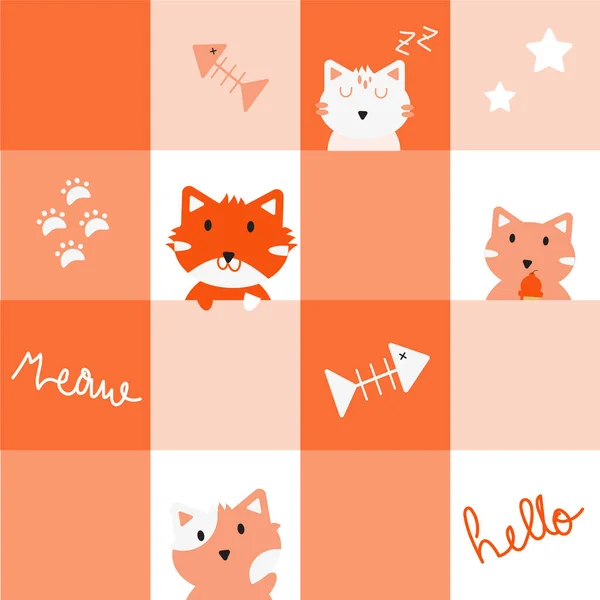 Ładny Kot Jest Pomarańczowy Tło Dla Tkaniny Bezszwowy Wzór — Wektor stockowy