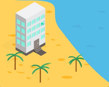 Evden ya da plajdan ya da deniz vektöründen çalışan çalışanların olduğu hibrit işyeri