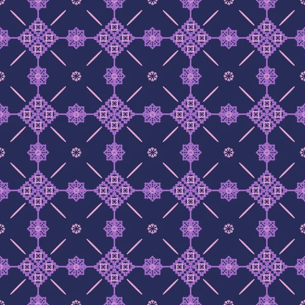 Етнічний Візерунок Геометричною Безшовною Квіткою Чорно Фіолетовому Тлі Тканини — стоковий вектор