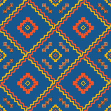 Geometrik dikişsiz kare kumaş desenli renkli etnik desen