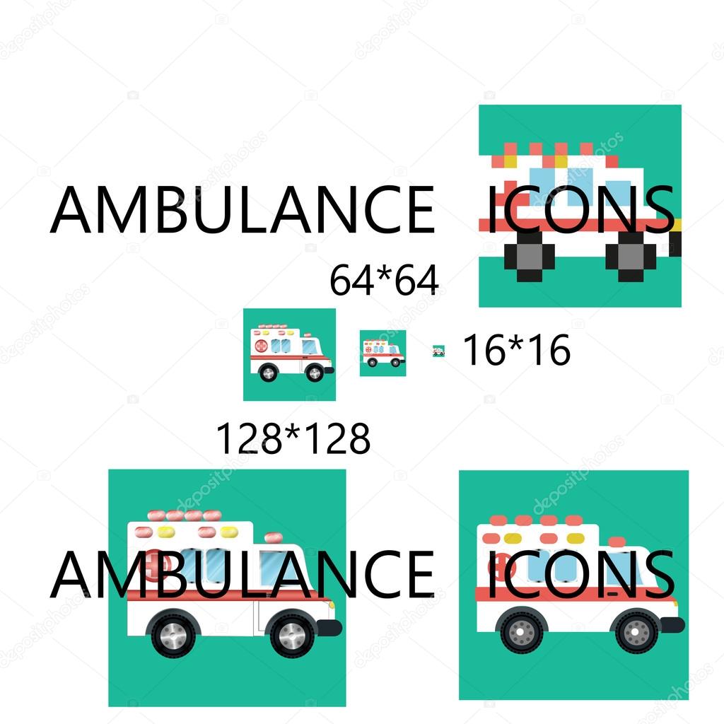 Ambulance car pixel perfect icon set.