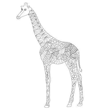 Beyaz arka plan üzerinde stres sayfa Zentangle zürafa boyama doodle. Anahattı hazırlanmış yolu düzenlemek kolay.
