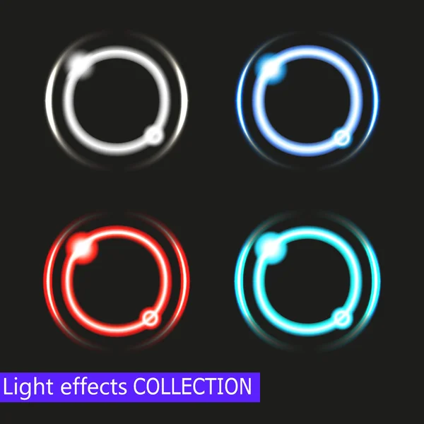 Cercles lumineux brillants abstraits Illustration d'un ensemble de cercles lumineux brillants abstraits avec des étoiles brillantes sur fond noir — Image vectorielle