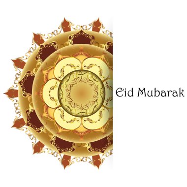 Illustration of greeting card with round ornate golden moroccan arabesque ornament. clipart