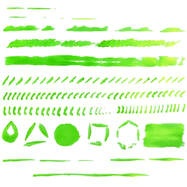 Wektor zielony błyszczące farby rozmaz obrysu plama zestaw. Streszczenie zielone błyszczące teksturowanej ilustracja. — Wektor stockowy