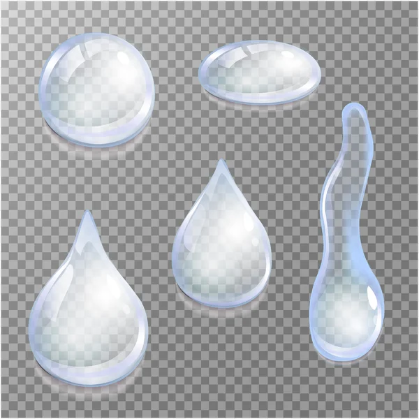 Set de gotas transparentes en colores azules. Transparencia solo en formato vectorial. Se puede utilizar con cualquier fondo . — Vector de stock