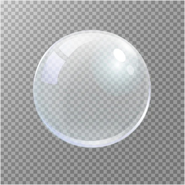 Grande esfera de vidro transparente com clarões e sombra. Transparência apenas no arquivo vetorial . — Vetor de Stock