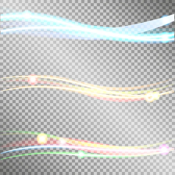 Astratto vettore d'onda di colore liscio impostato su sfondo trasparente. Flusso di curve movimento di fumo colorato — Vettoriale Stock
