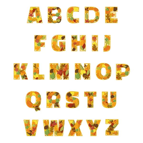 Herfst bladeren lettertype. Vectorillustratie. — Stockvector