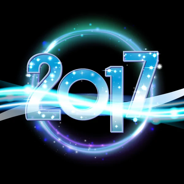 Vettore 2017 Felice anno nuovo sfondo con scintille luce al neon — Vettoriale Stock