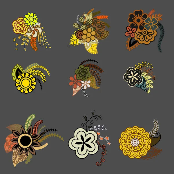 Ángulo floral étnico, círculo de patrón de fondo de garabato en vector. Henna paisley mehndi doodles diseño, elemento tribal — Archivo Imágenes Vectoriales