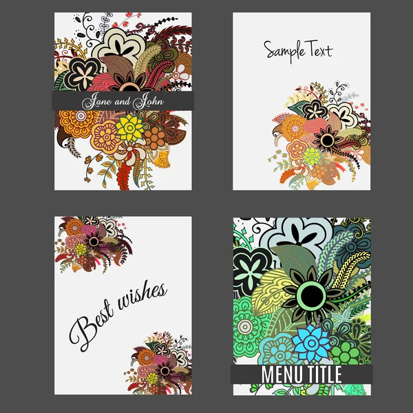 Conjunto de plantillas de boda perfectas con doodles tema tribal. Ideal para guardar la fecha, baby shower, día de la madre, día de San Valentín, tarjetas de cumpleaños, invitaciones. Ilustración vectorial para un diseño bonito . — Archivo Imágenes Vectoriales