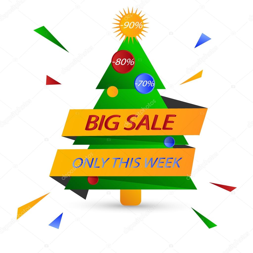 New Yearsale banner template design with Christmas Tree