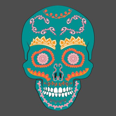 Colored Day of The Dead Sugar Skull with ornament. Vector illustration. clipart