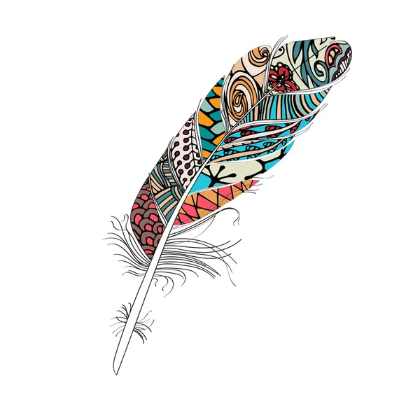 Kleurrijke Feather geïsoleerd op een witte achtergrond kleurrijke — Stockvector