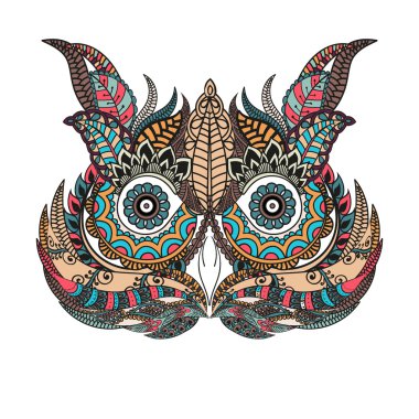 Desenli baykuş grunge arka plan üzerinde. Afrika, Hint, totem, dövme tasarım. Bu ve benzeri bir gömlek, çanta, kartpostal, poster tasarımı için kullanılabilir.