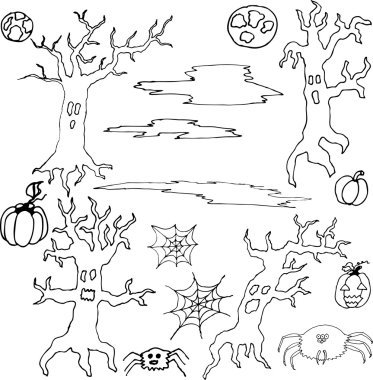 El çizimi Cadılar Bayramı seti