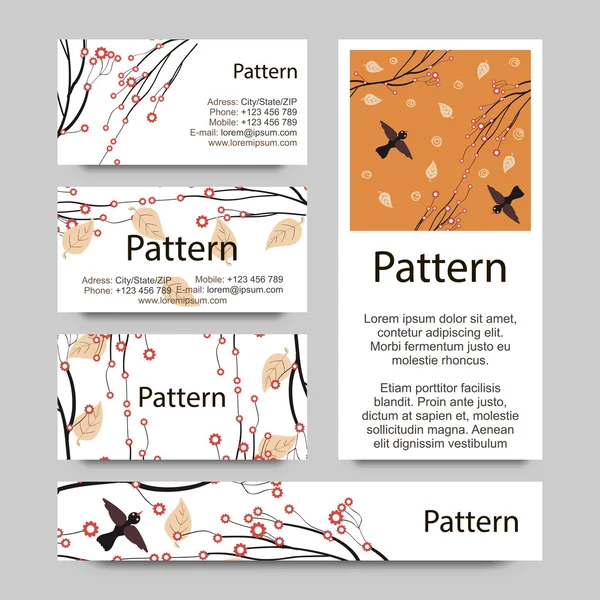 Επαγγελματικές κάρτες μοτίβο με brunches φθινόπωρο, την άνοιξη. RGB. περιλαμβάνει χωρίς ραφή πρότυπο. — Διανυσματικό Αρχείο
