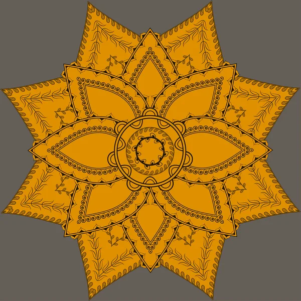 Mandala ornamentado indio. Patrón de encaje redondo tapete, círculo de fondo con muchos detalles, se parece a ganchillo encaje hecho a mano, encajes diseños arabescos. Motivo oriental — Vector de stock