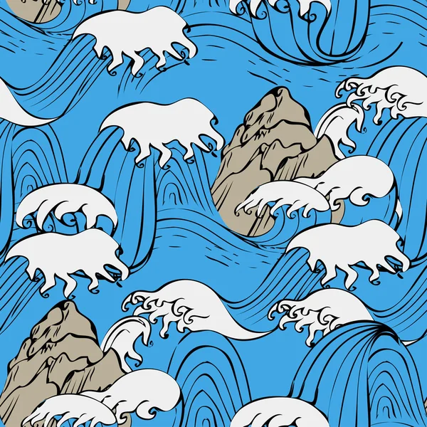 Японские бесшовные волны в океане цвета с горы — стоковый вектор