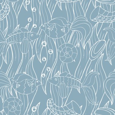 Balık, kabarcıklar ile soyut sorunsuz doku. sonsuz arka plan.