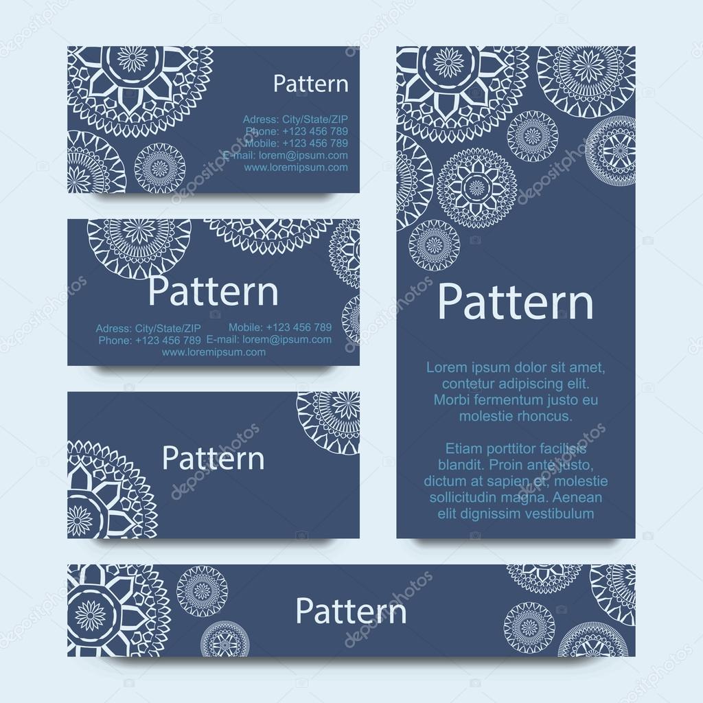 Business cards pattern with hand drawn floral ornaments