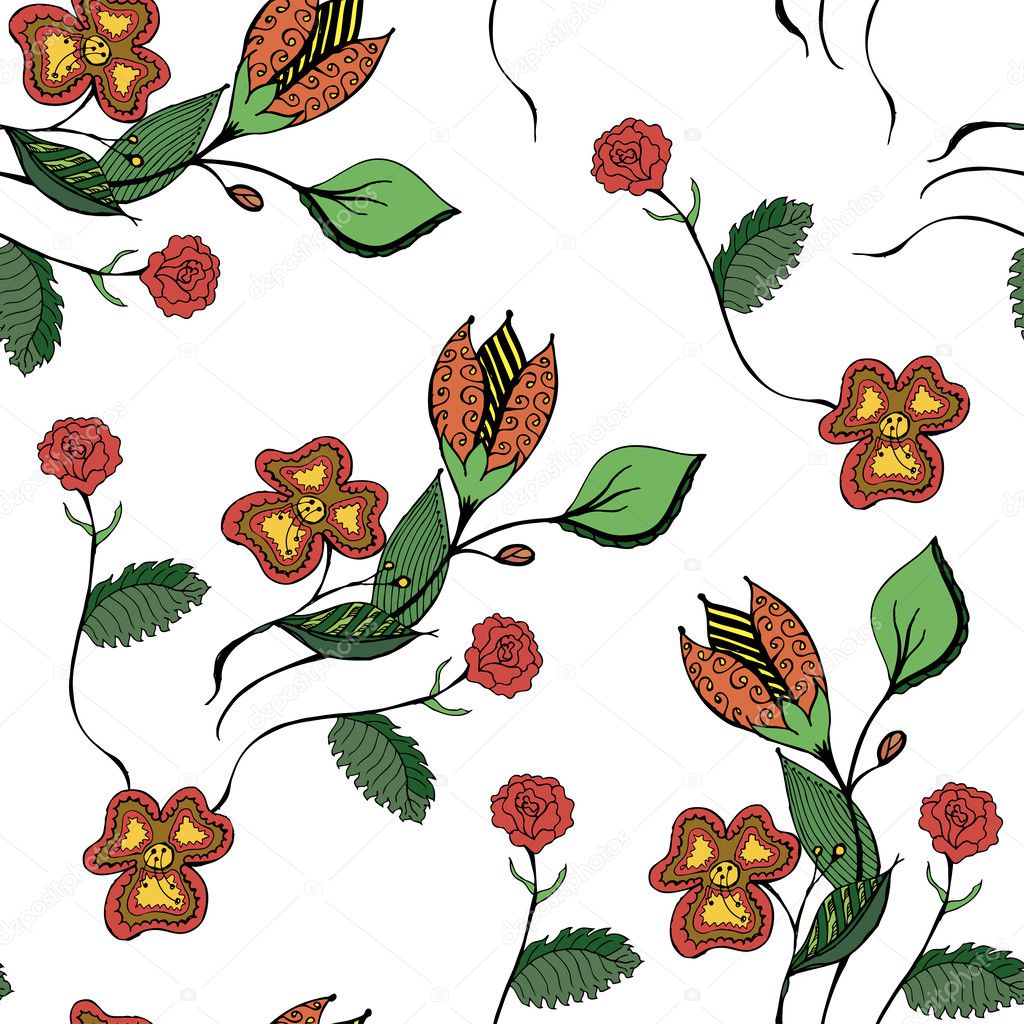 Floral hand drawn seamless pattern