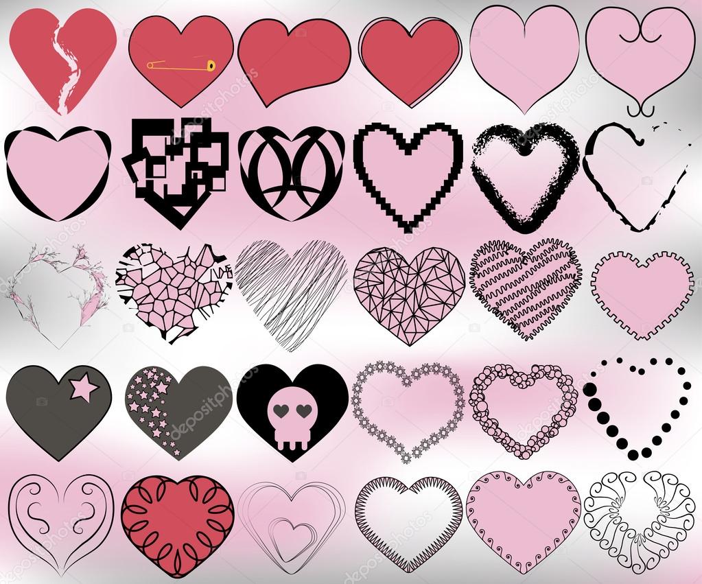 30 hearts pattern set