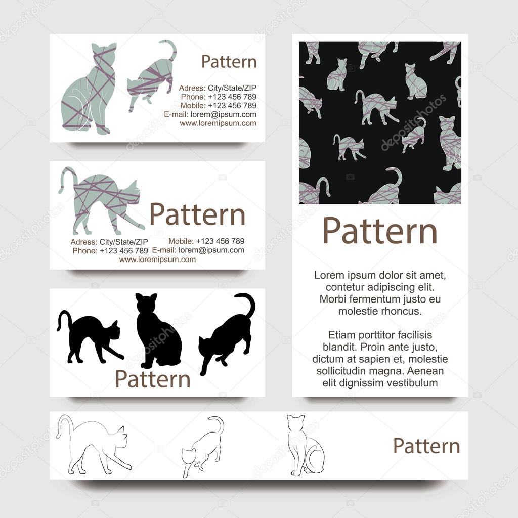 Business cards pattern with cats. INCLUDES SEAMLESS PATTERN. CMYK