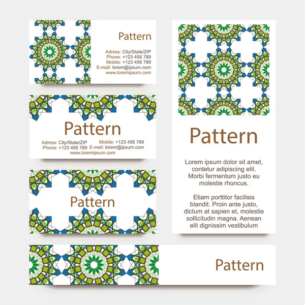 Modèle de cartes de visite avec ornement marocain islamique. Comprend motif sans couture — Image vectorielle