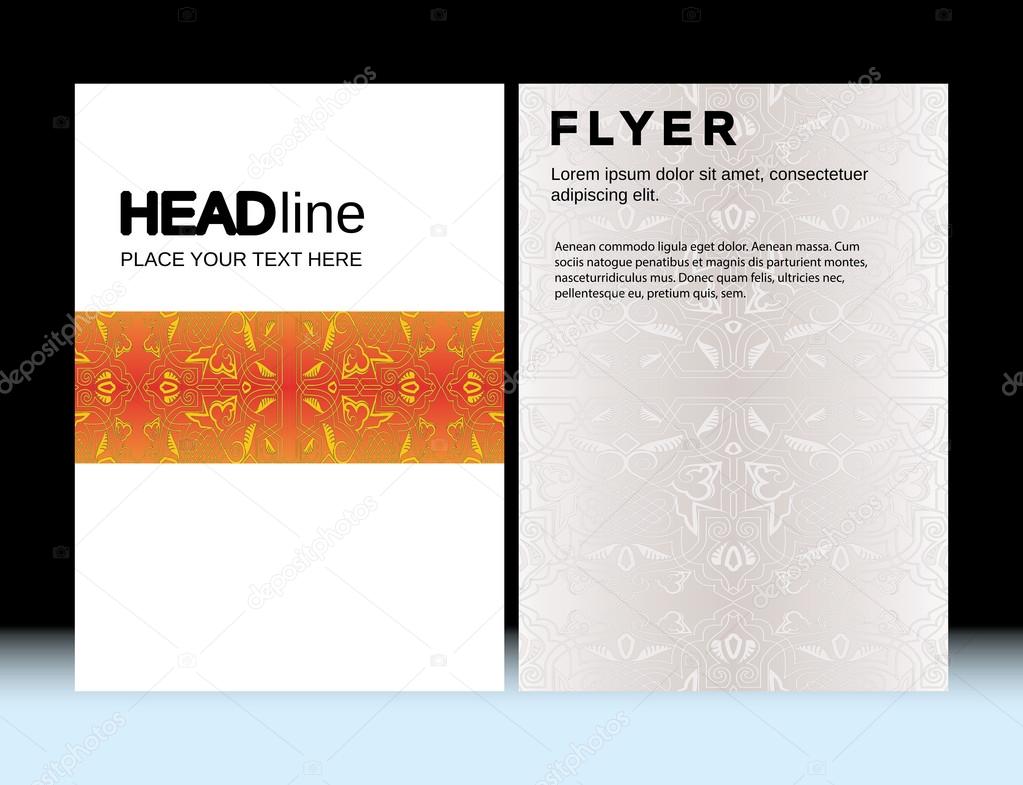 Abstract Moroccan Geometric Brochure Flyer design Layout vector template in A4 size, vertical, CMYK colors, free fonts are used. Good document structure.