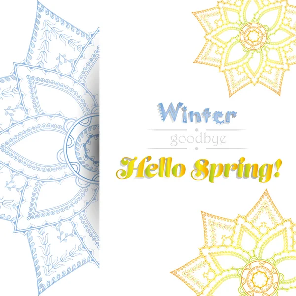 Hallo spring card with round ornament. — Stock Vector