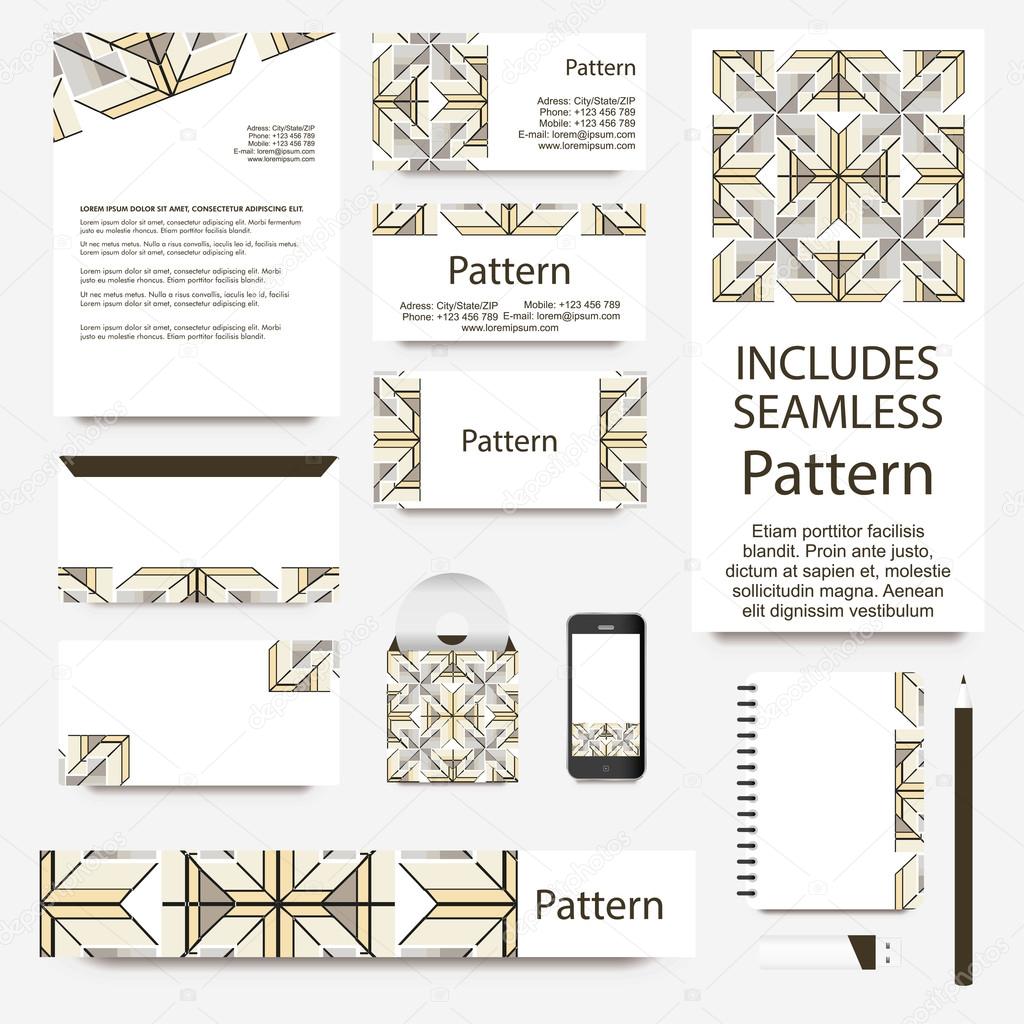 3d Business cards pattern with geometrical figures. RGB. Includes seamless pattern.