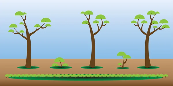 Spel actief bomen, struiken, grassen set — Stockvector